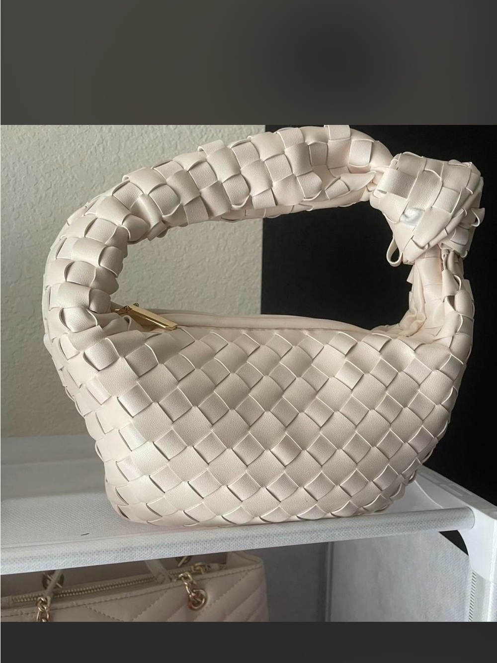 Woven faux leather off white Hobo bag.